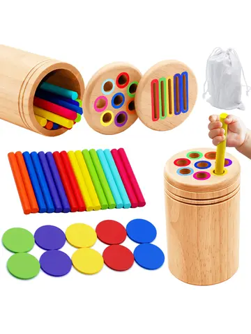 Montessori Wooden Toys Color Sorting Fine Motor Toys Shape Matching Sensory Toys Early Educational Puzzle Toys for Toddlers