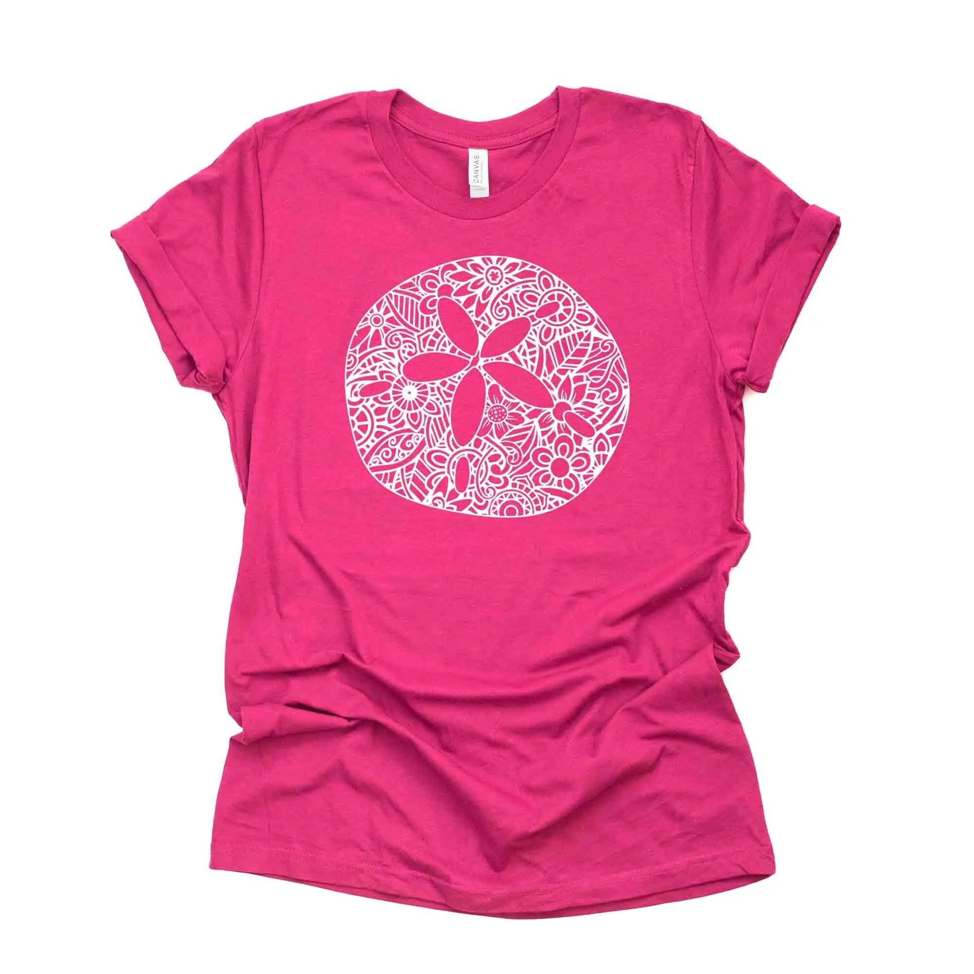 Beach T Shirt Sand Dollar Mandala Zentangle Design Premium Unisex 3 Color Choices 3X 4X Plus Sizes