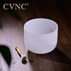 CVNC 12 Inch White Frosted Quartz Crystal Singing Bowl for Sound Healing Instrument and Meditation with Mallet