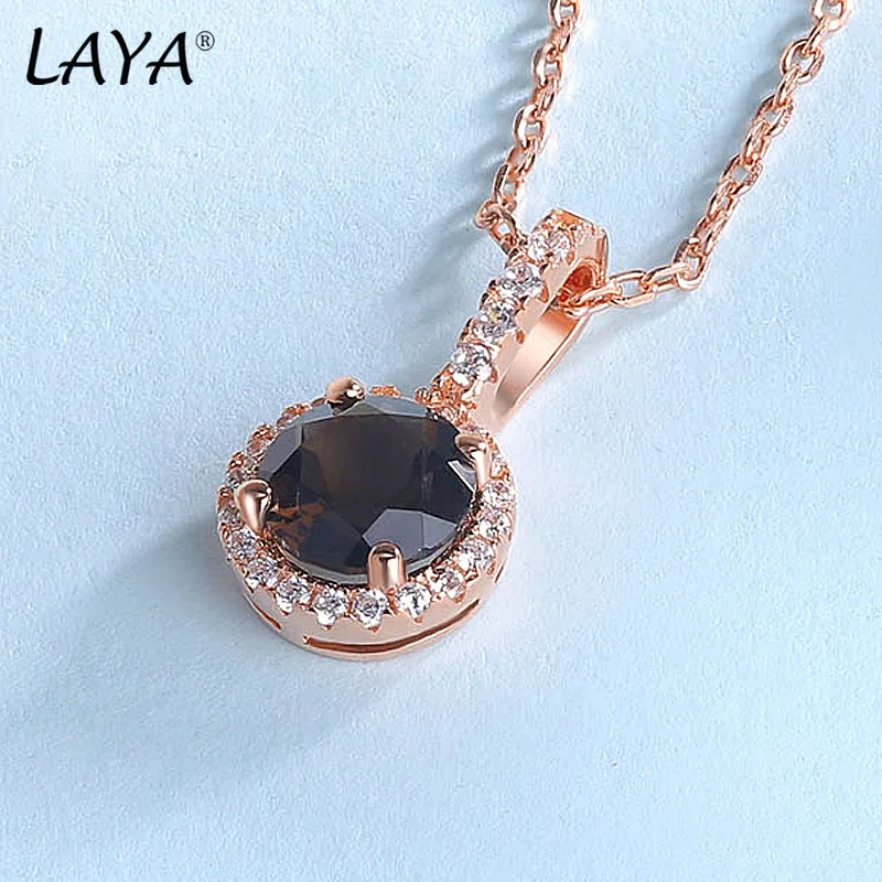 

LAYA 100% 925 Sterling Silver Millennium Cut Vintage Gemstone Natural Smoky Quartz Pendant Necklace For Women Wedding Jewelry