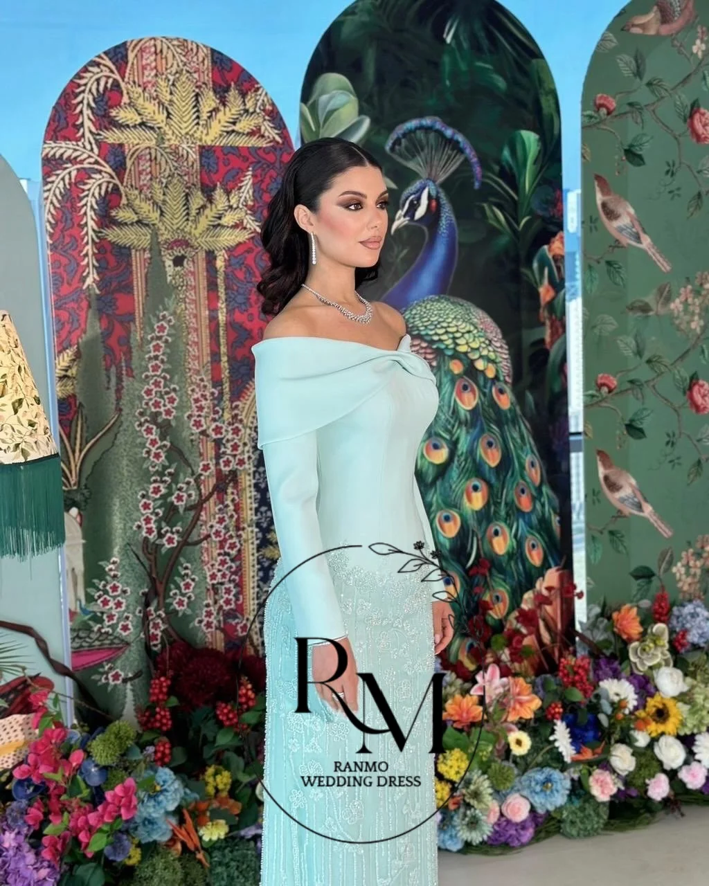Ranmo Mint Green Prom Dress 2026 Off Shoulder Modest Evening Gown Beaded Skirt Formal Dress Saudi Women Wedding Party Customized view 2