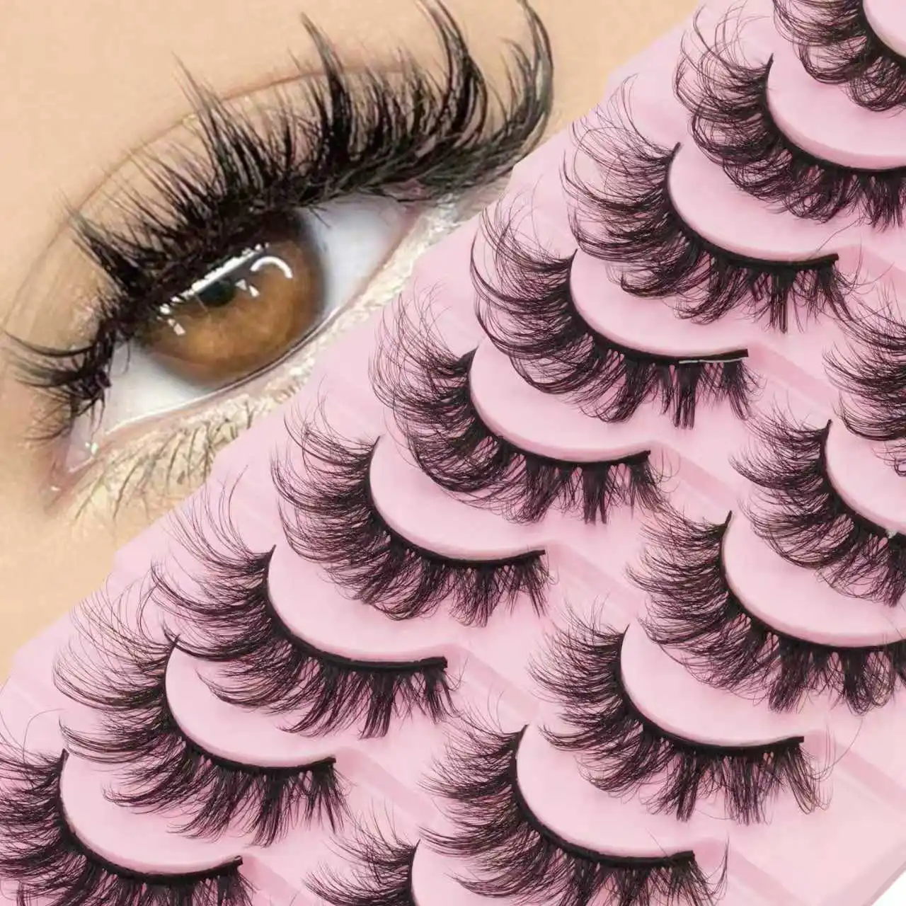 10 Pairs Fluffy Wispy False Eyelashes 3D Faux Mink Strip Lashes Dramatic Voluminous Soft Reusable Eye Makeup Lashes