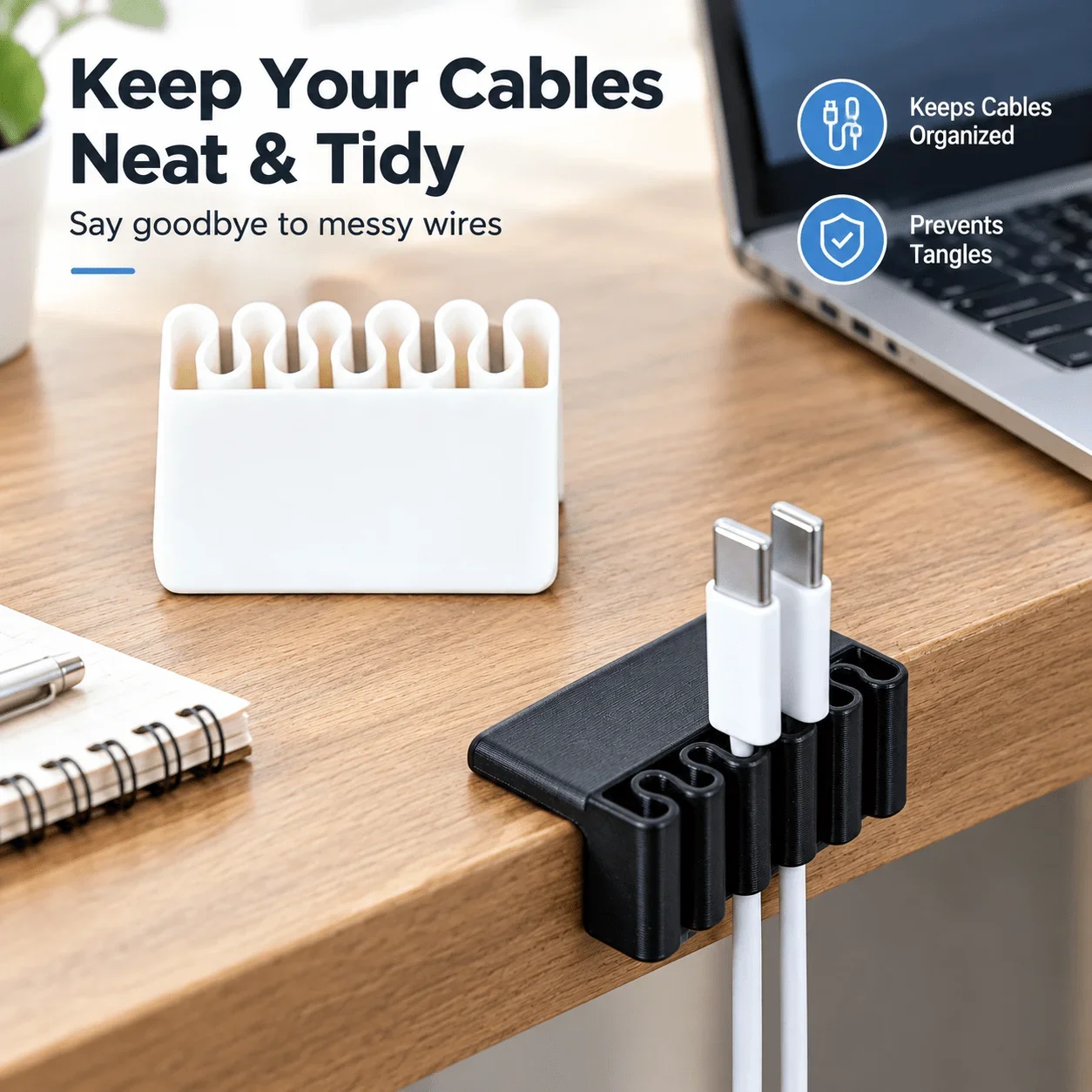 1PC 5-Slot Desk Cable Organizer Clip, USB Cord Holder & Wire Management for Home Office