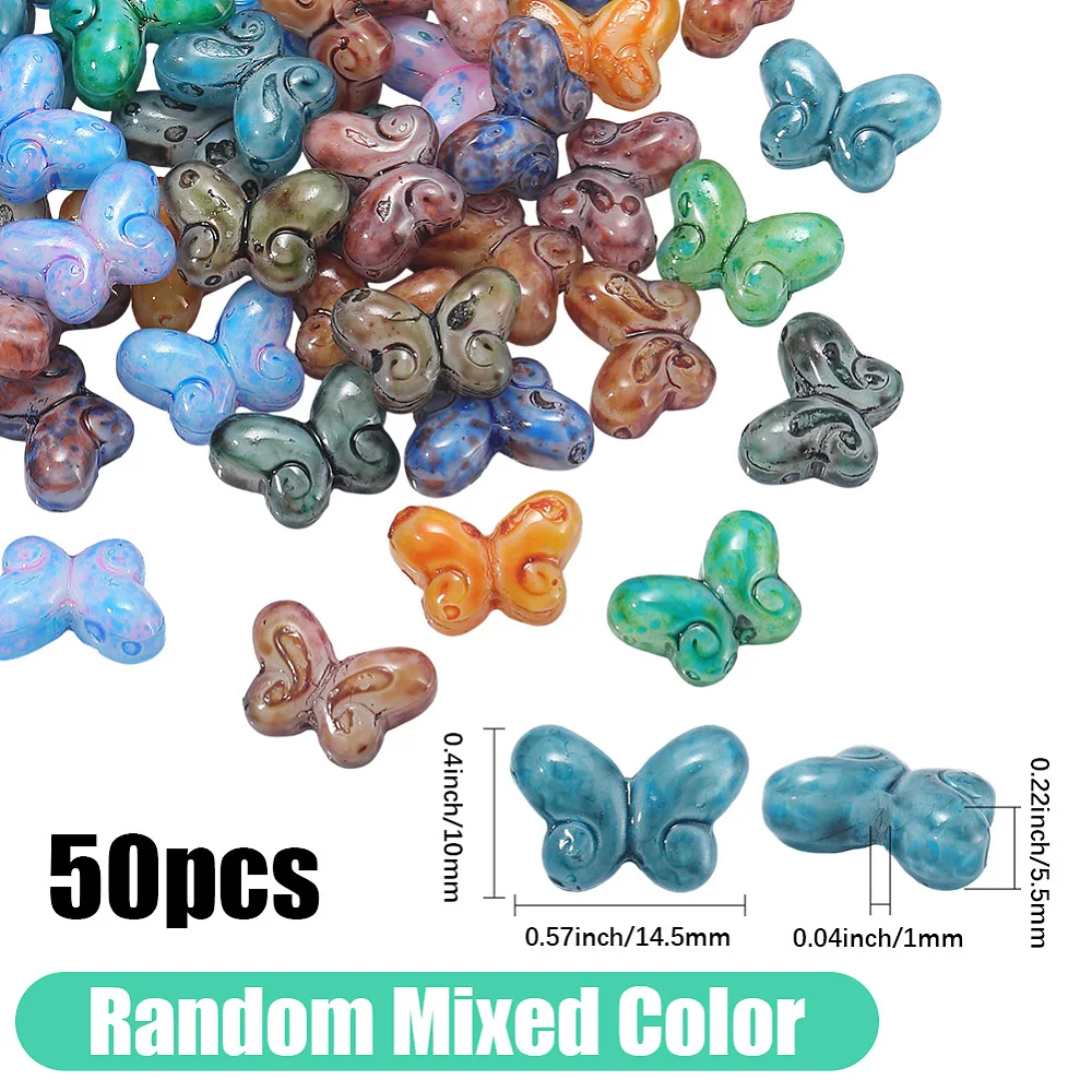 1 Box 50PCS Butterfly Glass Beads with Holes Picasso Baking Colorful Opaque Vintage Handmade Loose Spacer Seed Bead for Jewelry