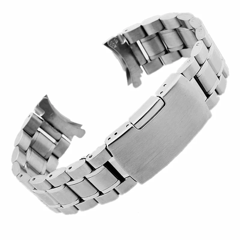 Zakrzywiony koniec Watch Band solidna stal zegarek ze stali pasek 16 18 20 22 24mm wymiana Wrist pasek do Fold klamra z pinami