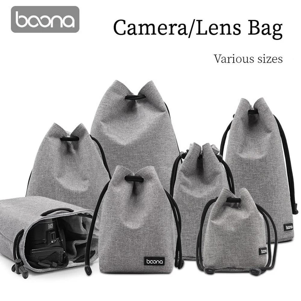 BOONA Camera Bag Backpack Lens Bag Drawstring Pouch Fleece Waterproof Camera Bag Protective for DSLR Nikon Canon Sony Pentax