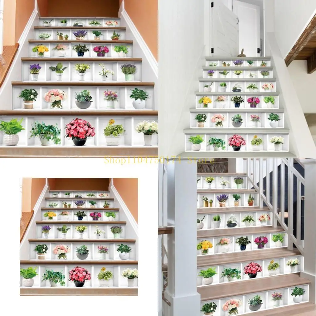 6pcs/set Potted Plant Staircase Stair Riser Floor Sticker Adhesive DIY S top sale