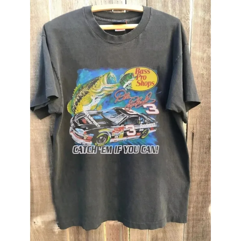 Camiseta con estampado de fanáticos para hombre y mujer, estilo retro, Dale Earnhardt SR NASCAR Bass Pro Shops, remasterizada, para uso diario al aire libre