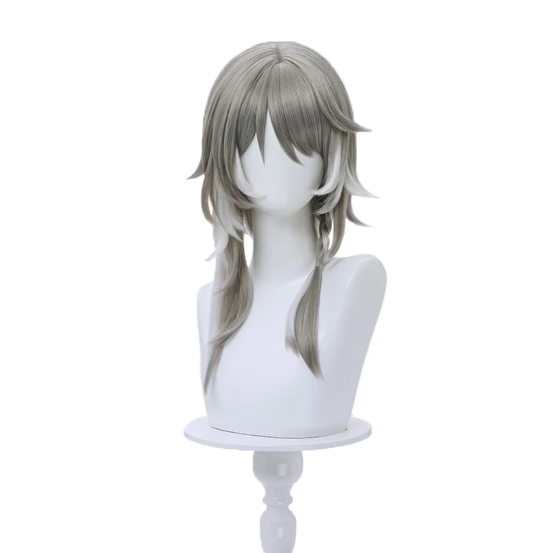 جديد التشفير شعر مستعار تأثيري هالوين عيد الميلاد لعب الأدوار حفلة كوميدية لعبة هونكاي ستار السكك الحديدية روك رمادي فضي أبيض 35 سنتيمتر شعر مستعار طويل