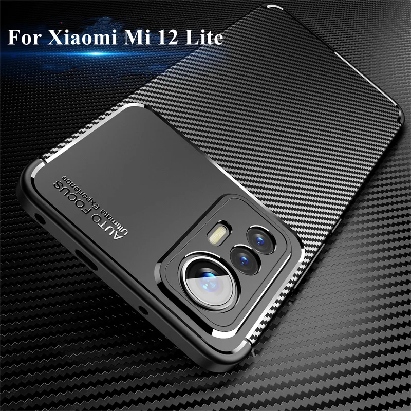 For Xiaomi Mi 12 Lite Case For Xiaomi 12 Lite Cover Luxury Business Soft Carbon Fiber Protective Phone Bumper Xiaomi Mi 12  Lite