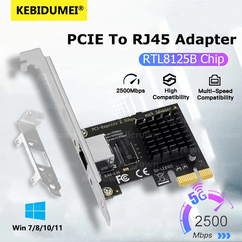 2.5G PCI-E To RJ45 RTL8125B Chip Network Card Gigabit Ethernet PCI Express Network Card 10/100/2500Mbps Adapter For PC Win 10/11