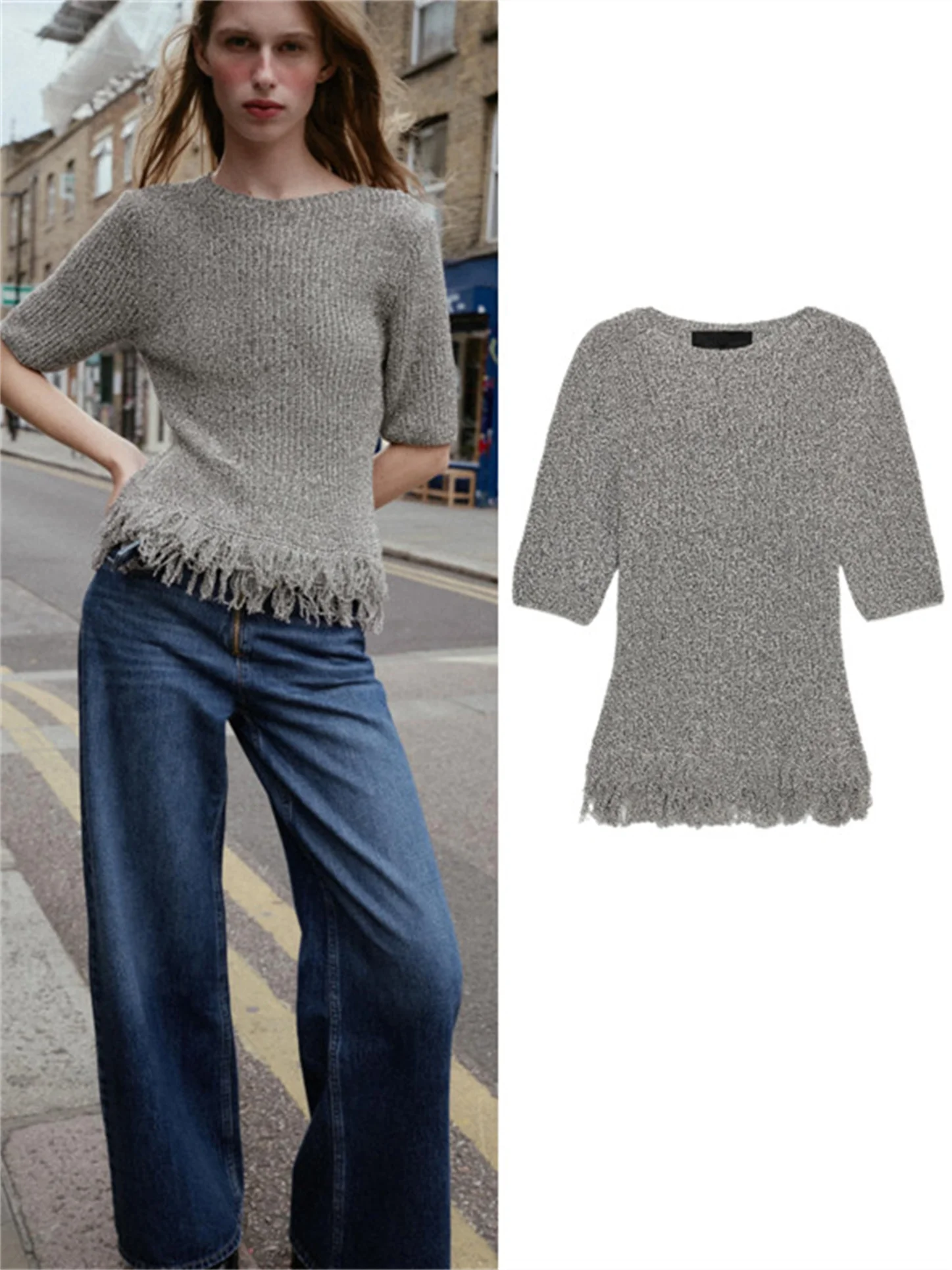 

Женский повседневный вязаный топ ort Sve round Ne Slim Fit, модный подол с кисточками, обычный цвет, осеннее новое поступление