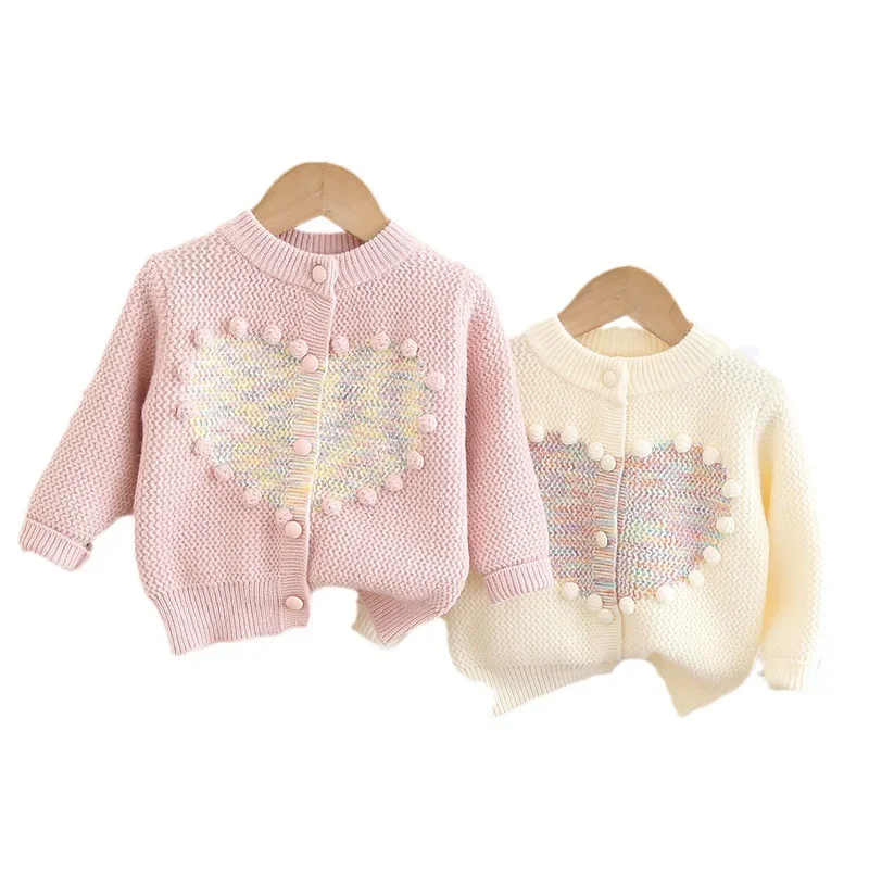 Cardigan for Girls Handmade Hairball Heart Sweater Jacket  Toddler Cardigan  Girls Sweater Toddler Girl Cardigan  Winter Sweater