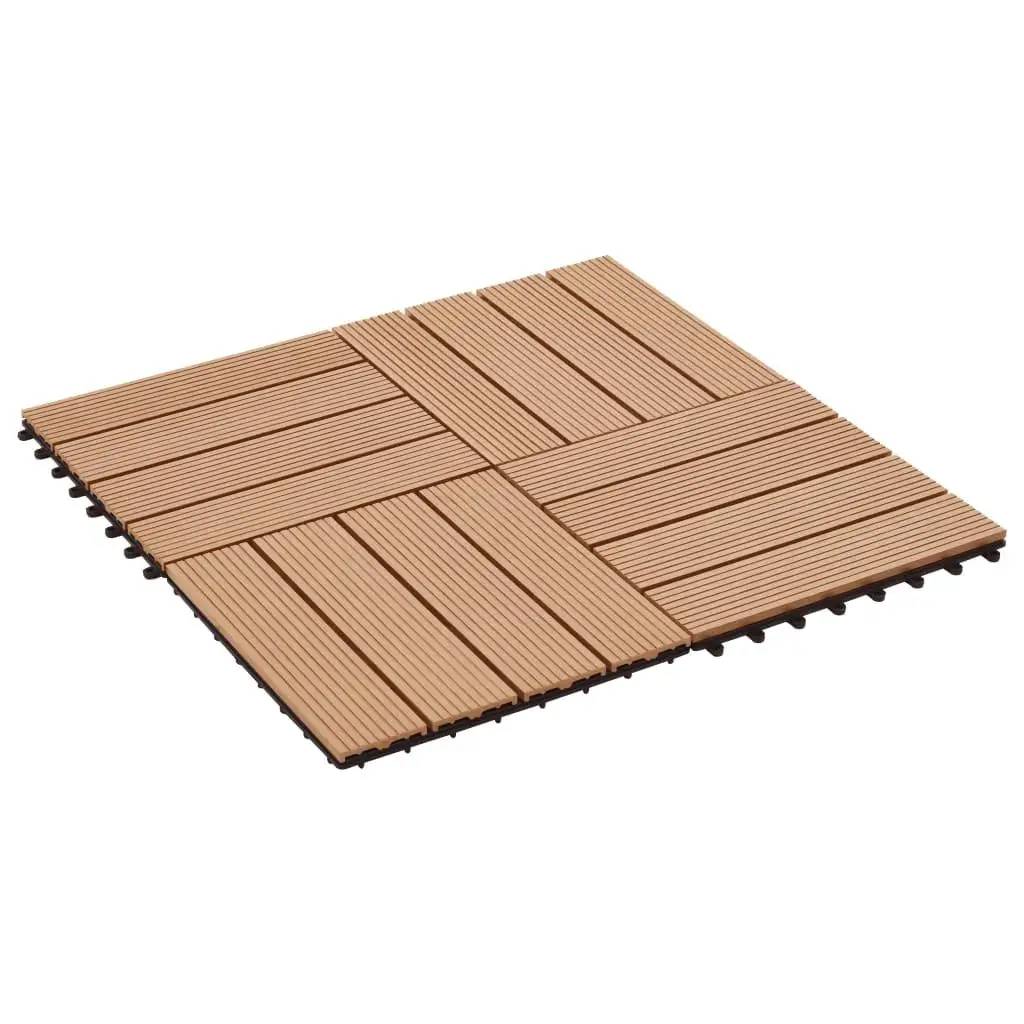 Piastrelle per terrazza WPC da 11 pezzi 11,8x11,8 pollici - 1 pavimento per esterni color teak SQM