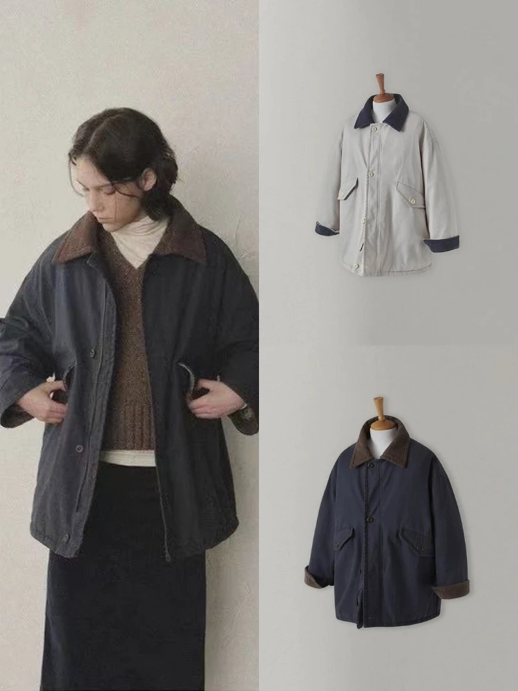 

Теплая хлопковая женская куртка свободного покроя с воротником, цветная блузка, винтажная рабочая одежда, зимняя верхняя одежда Long Sve