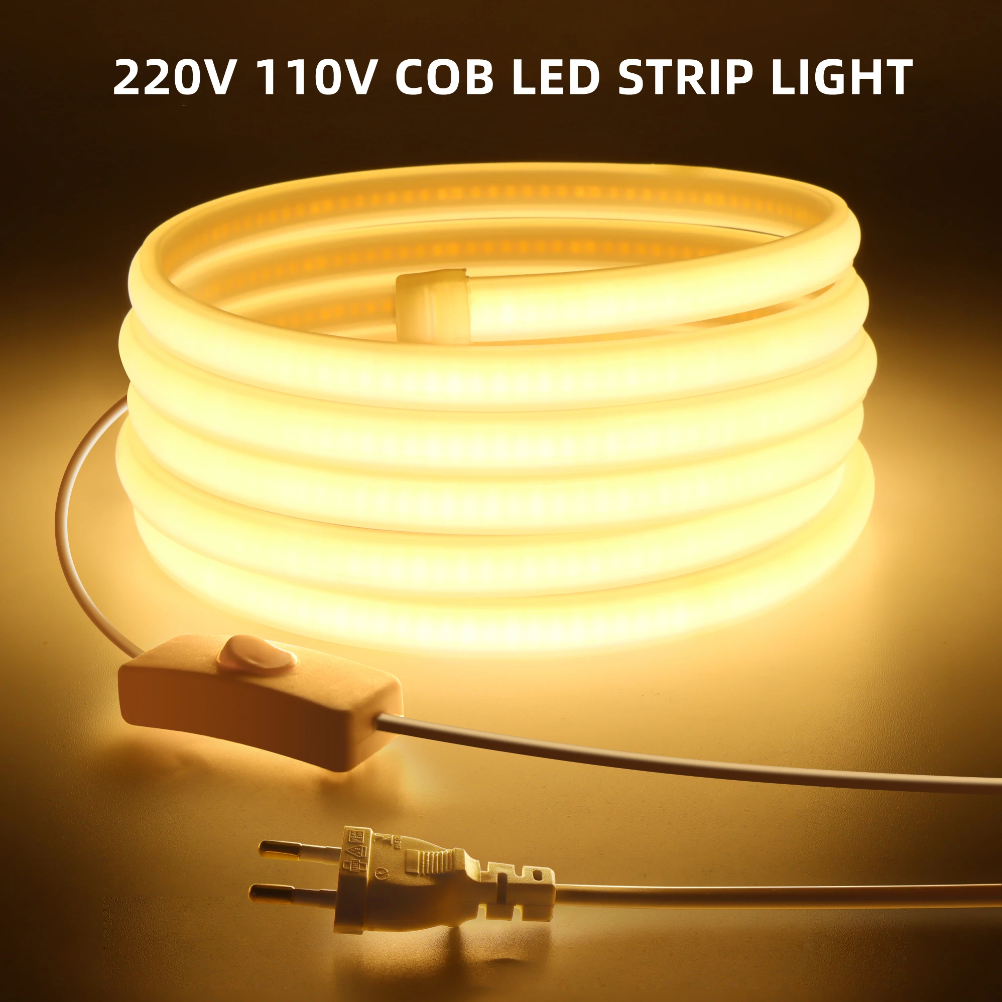 

1M-35M High Bright COB LED Strip Light CRI RA90 288led/M 220V 110V EU/US Plug Waterproof Outdoor Garden Kitchen Flexible Tape