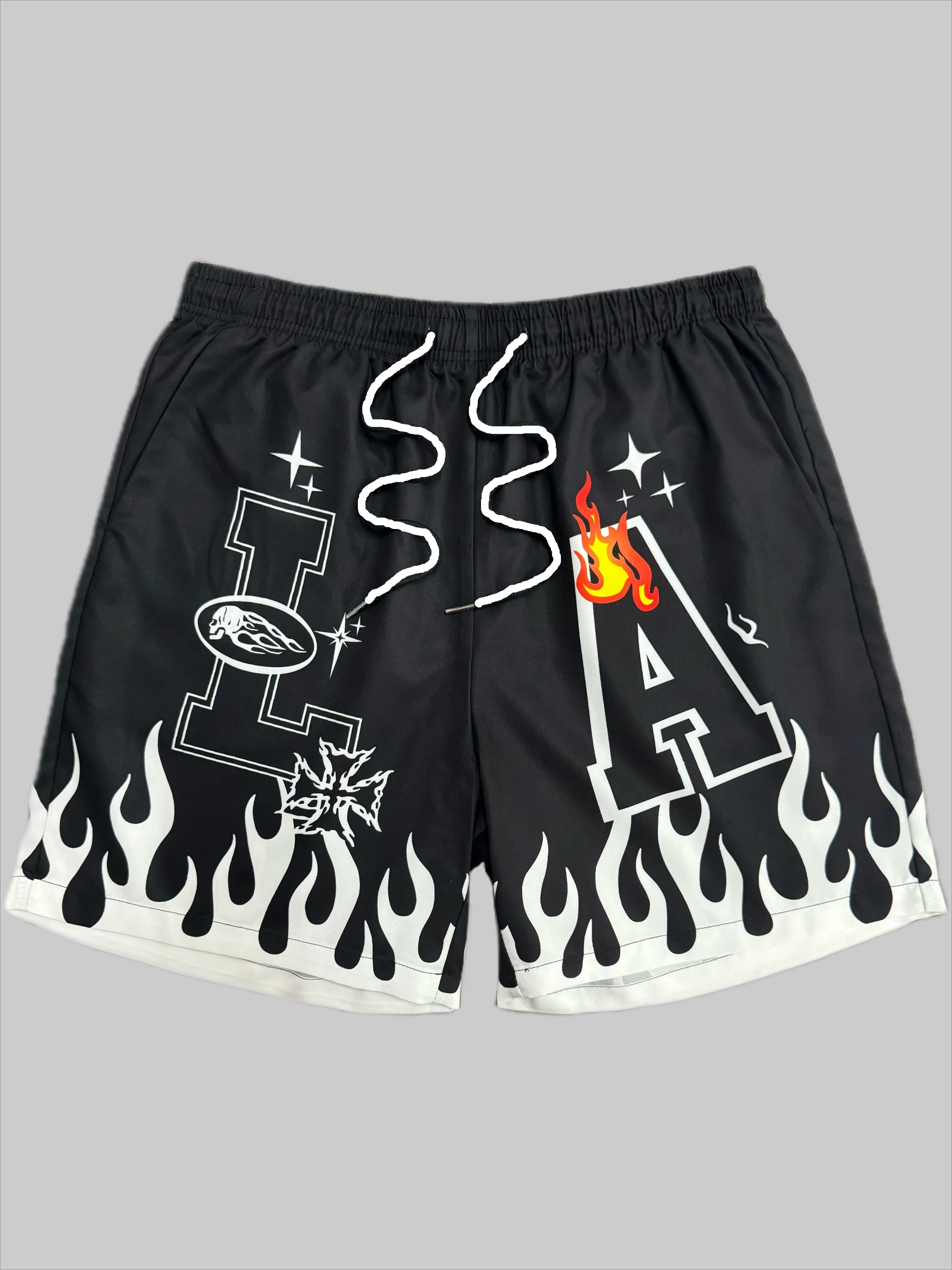 

Fashion Men Summer Shorts Letter and Flame Print Pattern Shorts Fashion Athletic Breathable Outdoor Sports Training Shorts Moto
