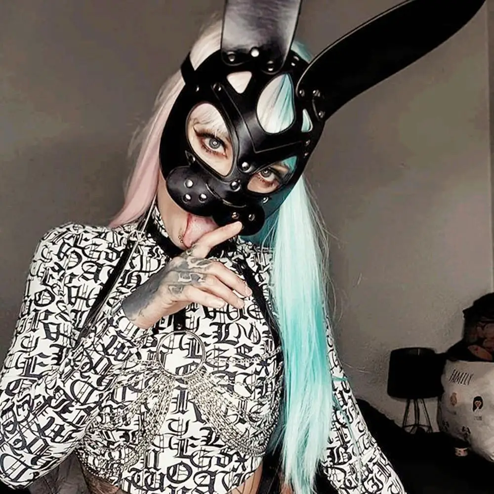 Gothic Punk PU Leather Mask Cosplay Women BDSM Face Harness Fetish Sexy Carnival Festival Masquerade Party Half Eye Facewear