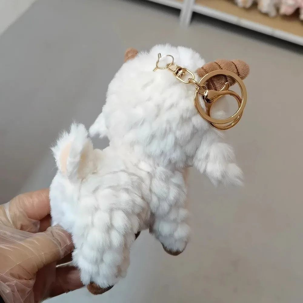 Creative Cartoon Standing Lamb Pendant Soft Fluffy Keychain Curly Fur Lamb Keyring Bag Pendant