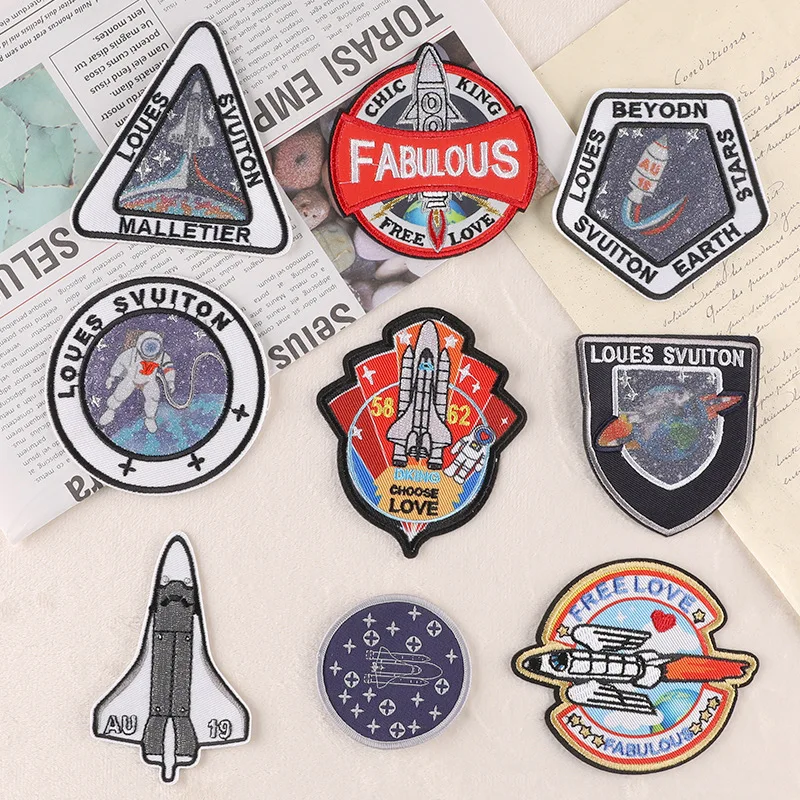 Embroidery Label Clothing Accessories Cap Badge Space Crew Badge Cloth Patch Fabric Patches Iron on Transfers for Clothing