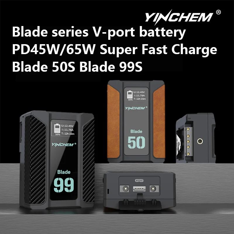YinChem Blade 50S Blade 99S 45W 65W Batería de montaje en V Mini bolsillo Gran capacidad Interfaz USB dual Batería de salida de D-TAP dual