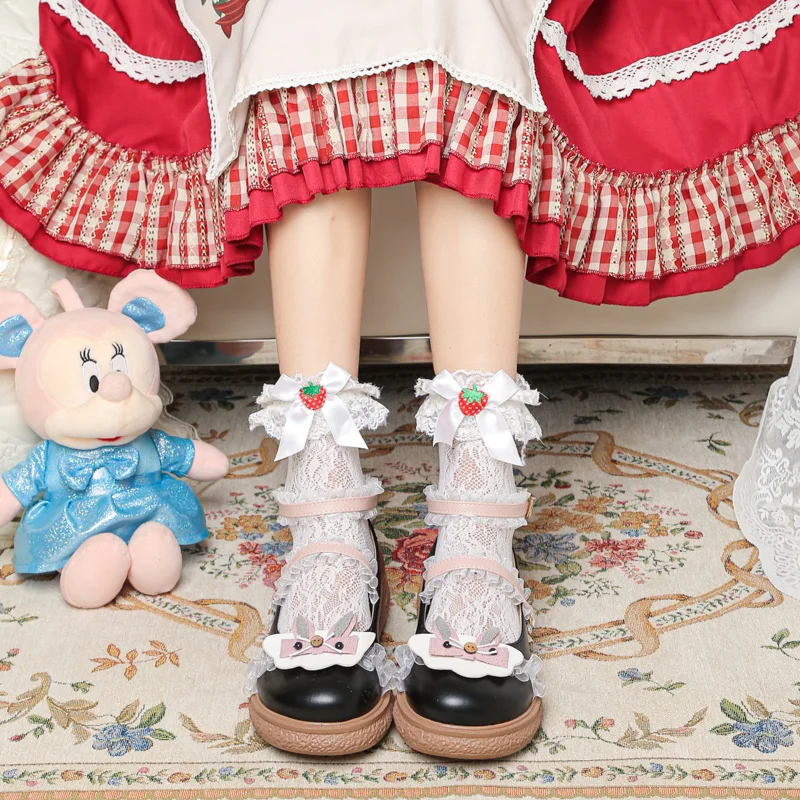 Anime Cartoon Lolita Shoes School Girls Lace Buckle Strap JK Princess Cosplay Flat Heel Platform PU Leather Pumps Size 30-43