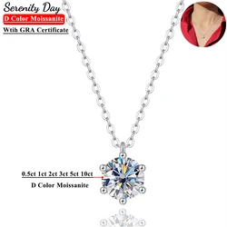 Serenity 1ct-10ct D Color Moissanite Pendant Necklace for Women Girl S925 Chain Jewelry 100% Sterling Silver Necklace Party Gift