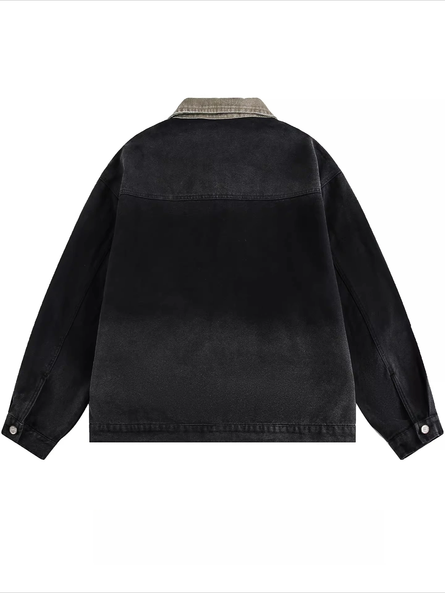 Spring and Autumn New American Street Style Letter Print Lace Embroidery Washed Loose Versatile Casual Men's Black Denim Jacket