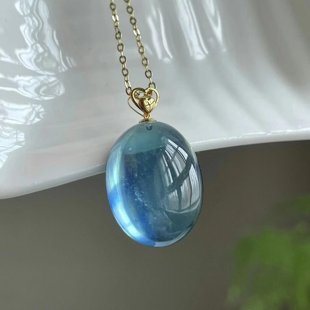 Natural Blue Aquamarine Oval Pendant Aquamarine Brazil 19.6mm*14.5mm Women Fashion Jewelry AAAAAA