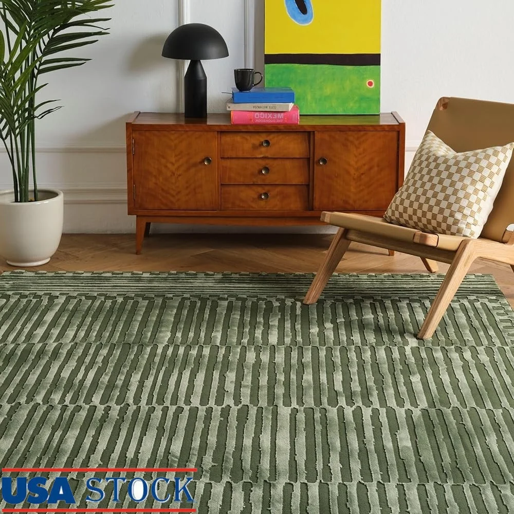 

Washable Area Rug Medium Pile Soft Cushioned Recycled Polyester Oeko-Tex Certified Geometric Pattern Living Room Bedroom Carpet