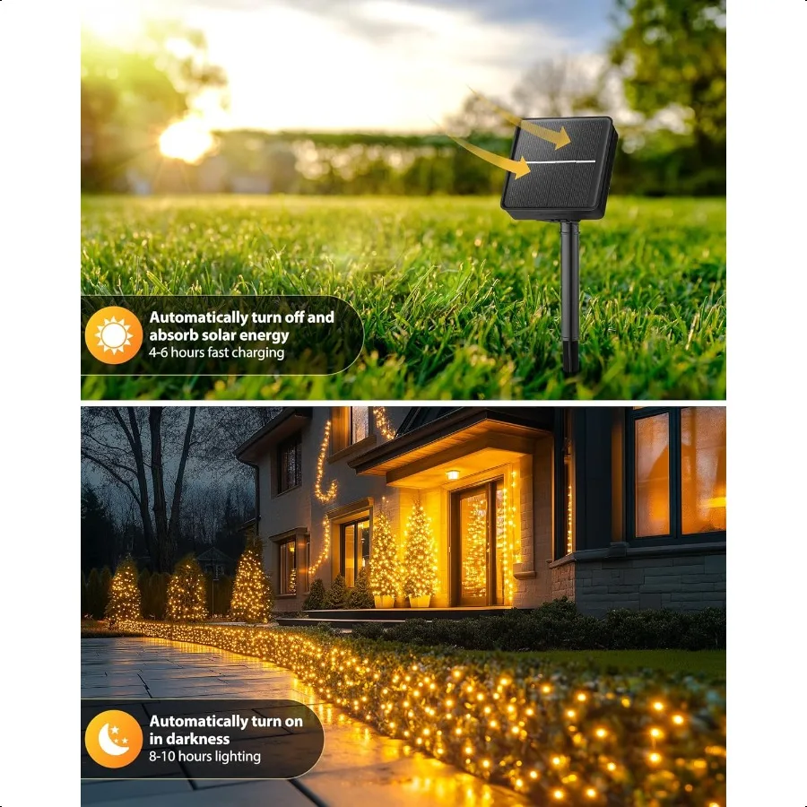 2 حزمة أضواء سلسلة الشمسية للخارج 92Ft 240 LED أضواء الشمسية في الهواء الطلق مقاوم للماء مع 8 طرق الشمسية في الهواء الطلق سلسلة ضوء ل
