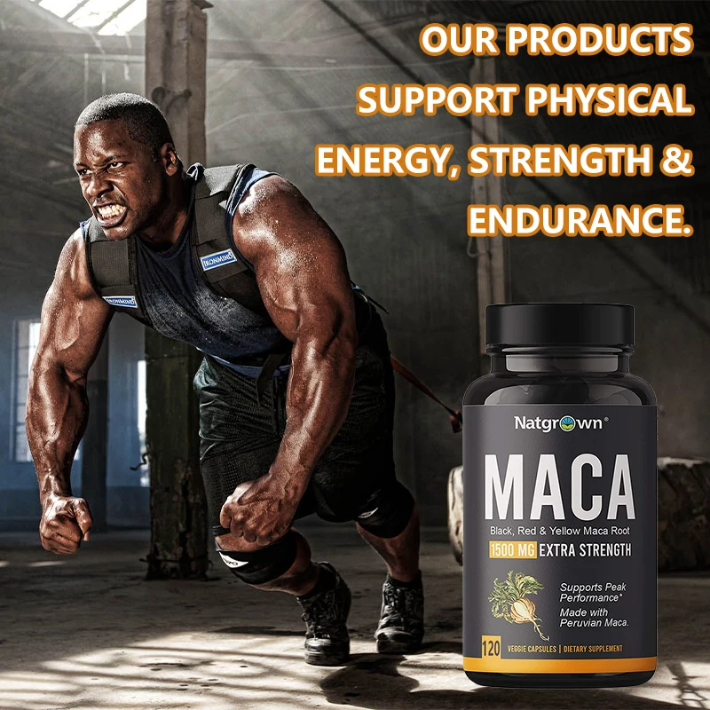 Maca Root Capsules (Black + Red + Yellow), Men\'s Health & Natural Energy, Mood & Performance, Muscle