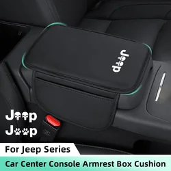 Leather Car Armrest Box Pad for Jeep Renegade Compass Wrangler Grand Cherokee Center Console Protector Cover with Storage Pocket