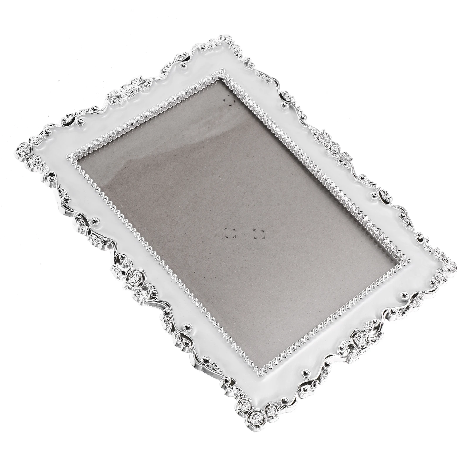 

Exquisite Rose Photo Frame Creative Photo Holder 7 Inch Home Desktop Decoration Living Room Bedroom Silver Picture Frame