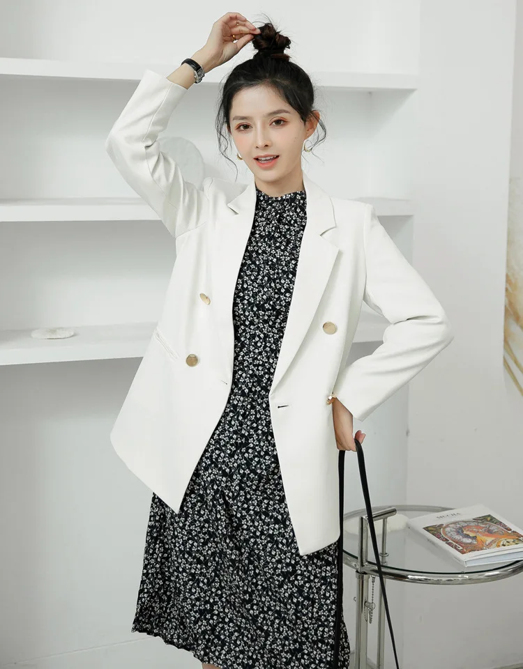 Women's Casual Double Button Blazer, Loose Jacket, Monochromatic Coat, Spring Clothes, 2024