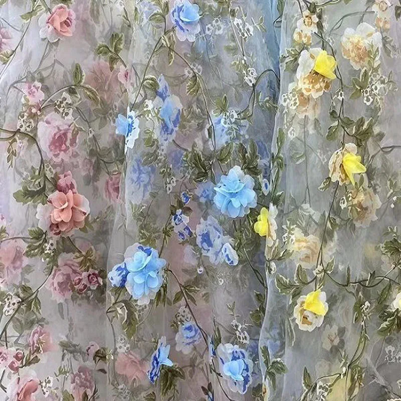 Elegant Beautiful 3D Pink Floral Lace Organza Applique Chiffon Organza Bridal Gown Wedding Dress Sewing Fabric - Image 2