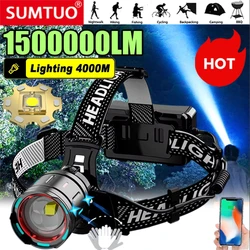 2024 Ultra Powerful LED Headlamp Super Bright Long Range Head Flashlight USB Rechargeable Head Torch Fishing Hunting Head Light