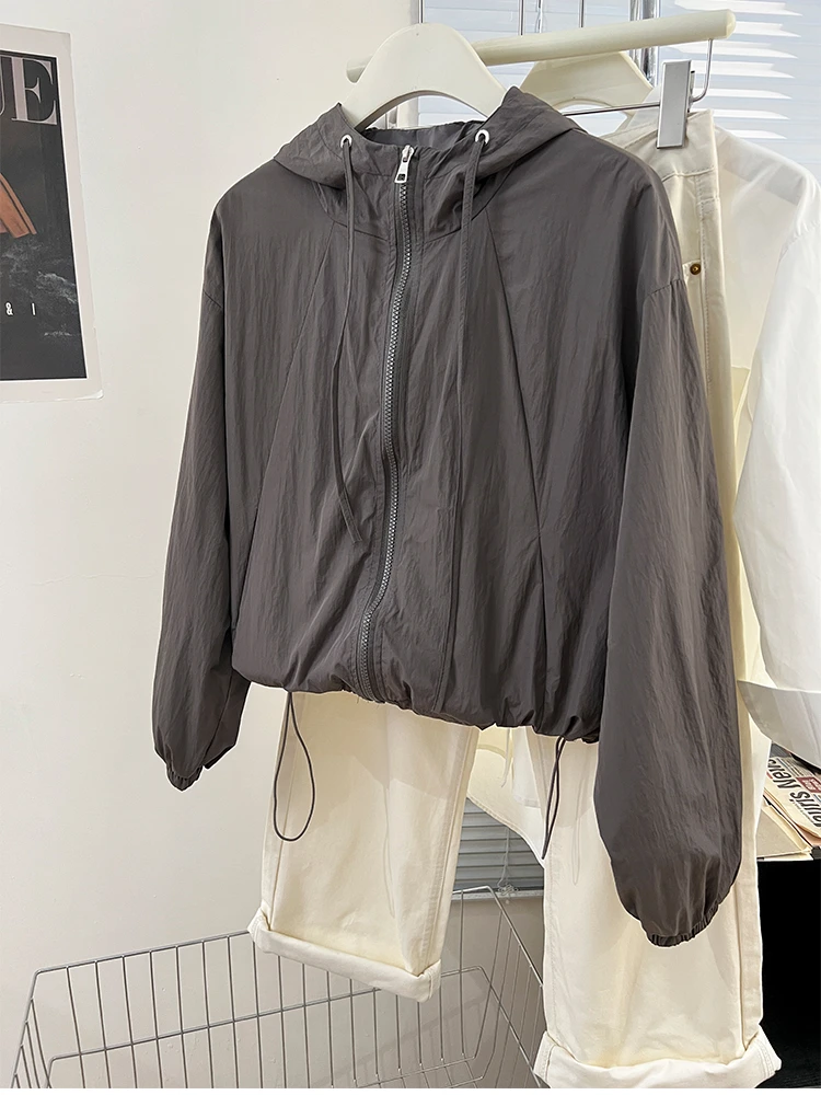 

2025 Women'S Hooded Jackets Spring Autumn Causal Windbreaker Women Basic Jacket Coats Zipper Loose Jackets Famale Oversize