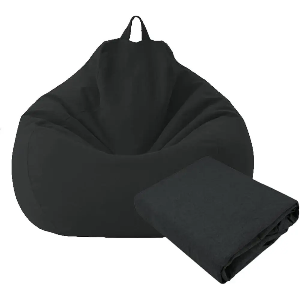 

Large Small Lazy Soas Cover Chairs Without iller Linen Cloth Lounger Seat Bean Bag Pou Pu Couch Tatami Living Room Beags (Black,