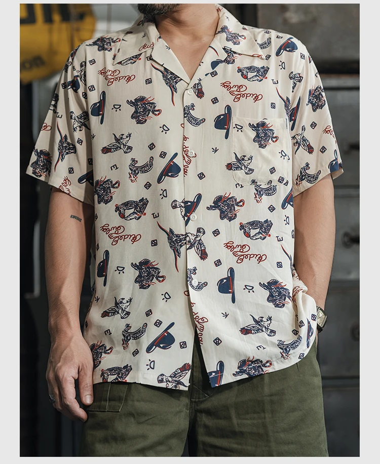 

Non Sto Cuban Collar Cotton ort Sve Western Cowboy Bandana Floral Patterned Hawaiian irt Men's Summer Stand Fit C...