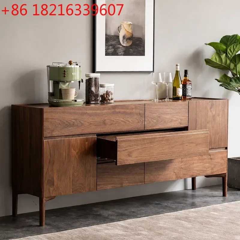 YAOBlack Walnut Dining Side Cabinet Japanese Nordic Style Living Room Entrance Light Luxury Solid Wood Wine Cabinet Simple