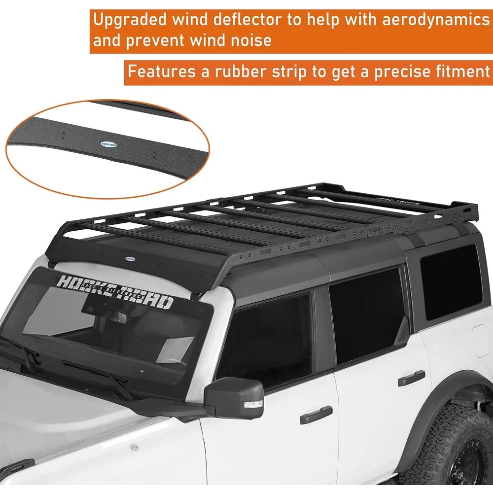 هوك رود برونكو حامل سقفي قضبان متقاطعة من الألومنيوم، سلة حامل البضائع كاملة الطول لـ 2021 2022 2023 2024 2025 Ford Bronco 4-Doo