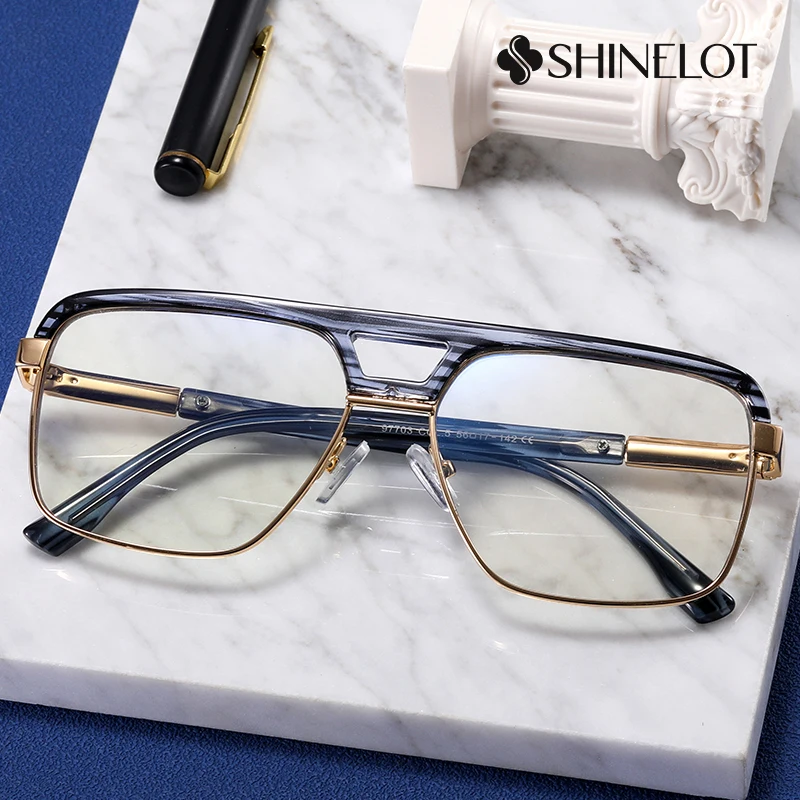 

97703 New Arrival Metal Rectangle Men Double Bridge Versatile Style Eyeglasses Frame Eyewear Durable Business Male Glasses