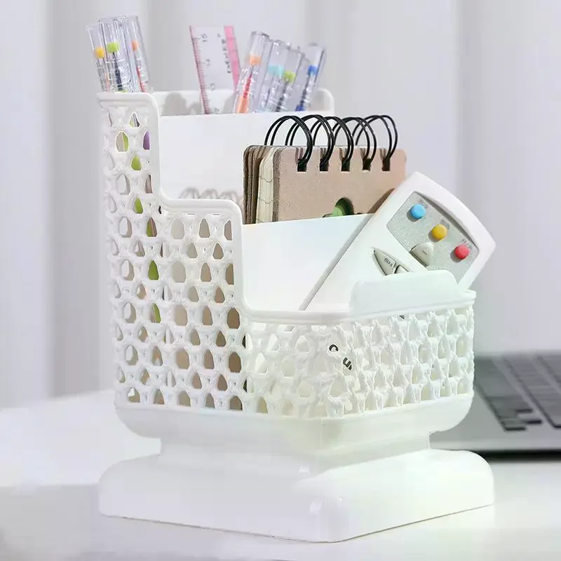 Plastic Hollow Multi Compartment Pen Holder With Phone Stand Slot For Home Office School Desktop Storage