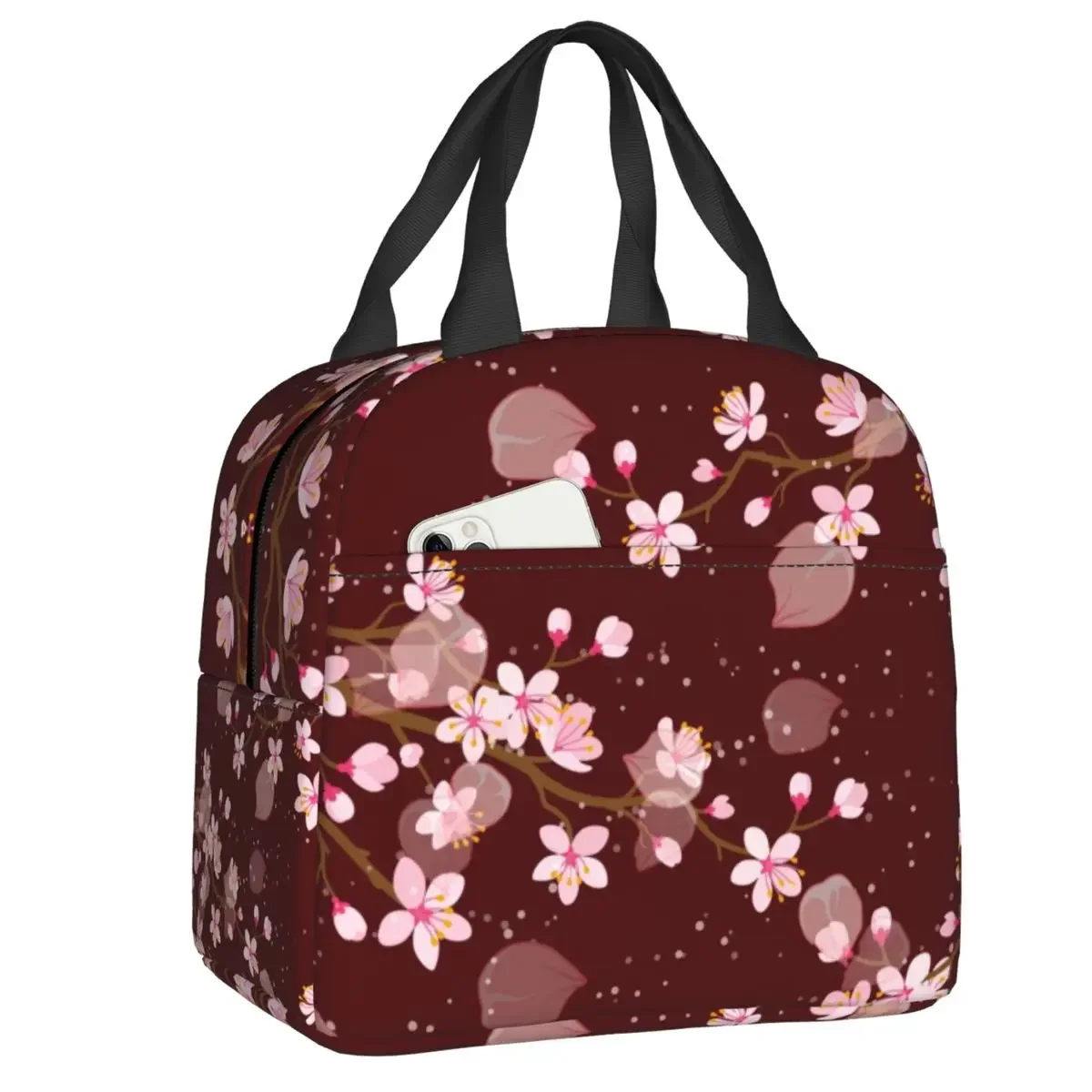 Pretty Japanese Cherry Blossom Floral Pattern Lunch Bag Men Women Cooler Thermal Insulated Lunch Boxes for Adult Office