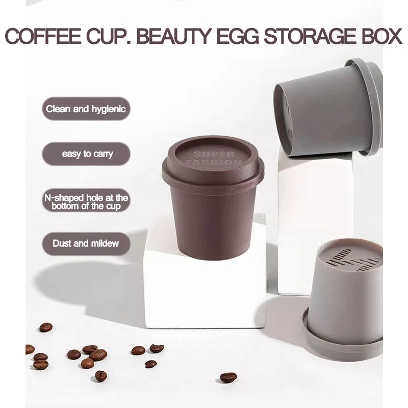 1Set Heißer make-up Schwamm Mit Kaffee Tasse Schwamm Stehen Lagerung Fall Make-Up Puff Halter Leere Kosmetik Trockenen Box Make-Up zubehör