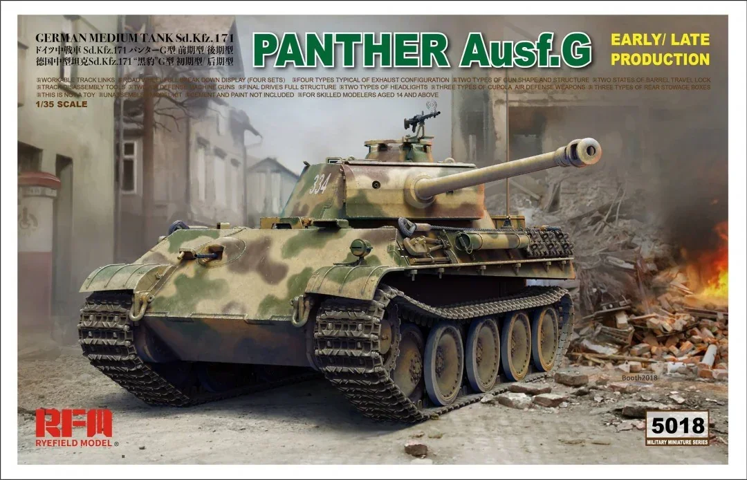Kit de Modelo de Tanque Ensamblado Ryefield RM-5018, Tanque Mediano Panther Ausf. Producción Temprana/Tardía 1/35 para ensamblar