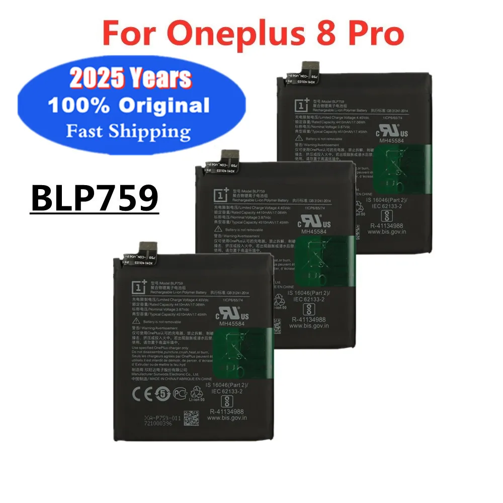 2025 Years 1+ 100% Original One plus 8 Pro Battery BLP759 For Oneplus 8 Pro 8Pro 4500mAh Mobile Phone Battery Batteries + Tools