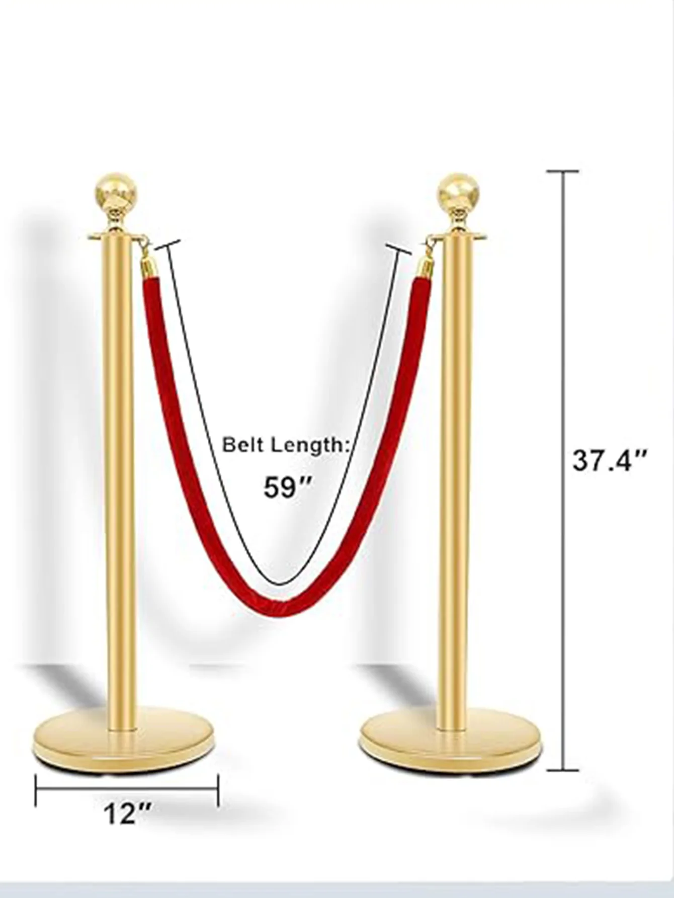 Crowd Control Stanchion, Stanchions Set With 4.8 FT Gold Red Velvet Rope, Crowd Control Barriers, Easy Connect Assembly