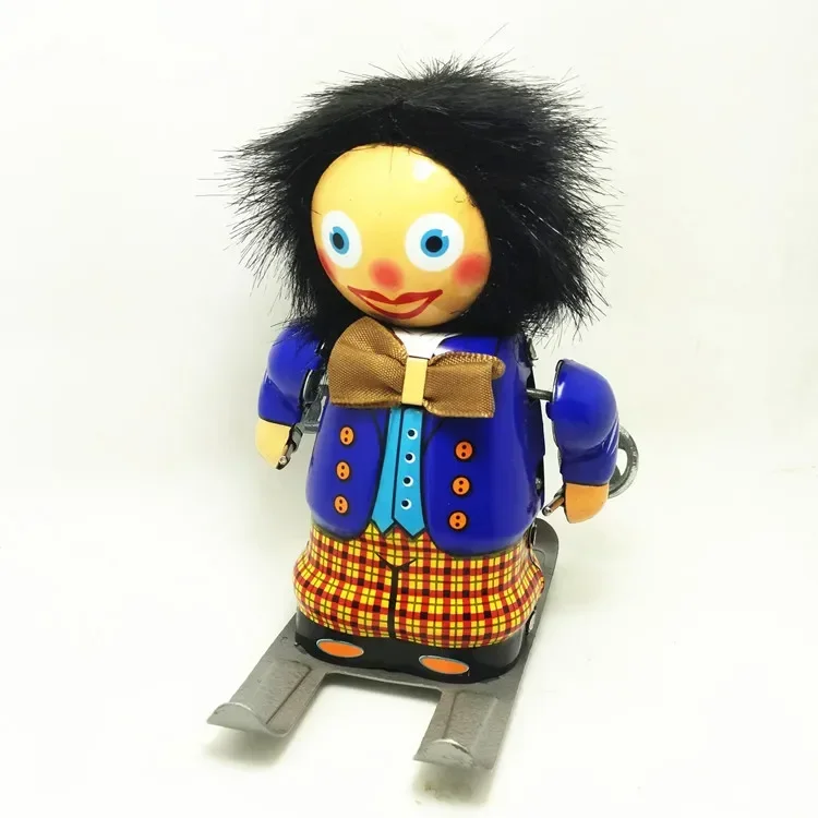 

[Забавная] коллекция для взрослых, ретро заводная игрушка, металлический жестяной движущийся лыжник, горнолыжная девушка, строительная детская игрушка, подарок для детей